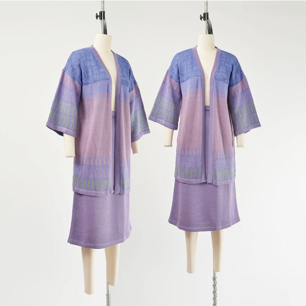 Vintage Sandy D’Andrade Purple Cardigan and Sweater Skirt Two Piece Set size S M